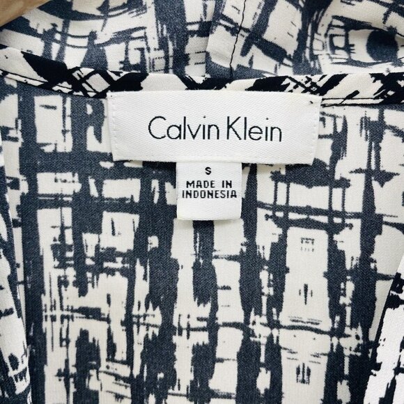 Calvin Klein Womens Size Small Sleeveless Printed Popover Blouse Black White 517 - Picture 4 of 5